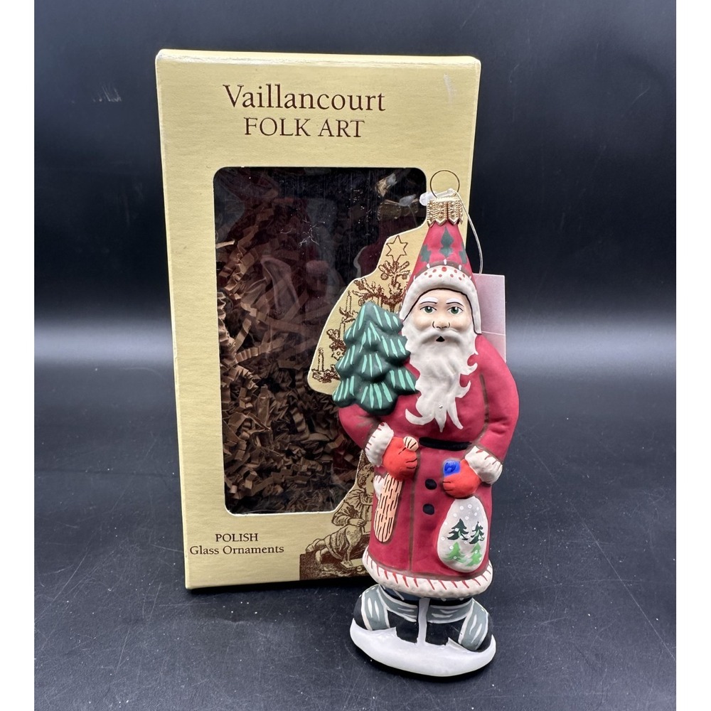 2004 VAILLANCOURT FOLK ART RED CLOAKED SANTA ORNAMENT‎ 6"